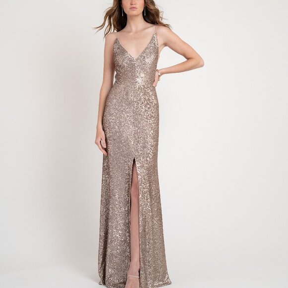 NWT Jenny Yoo Sequin Formal Floor Length gown with split - Picture 1 of 6